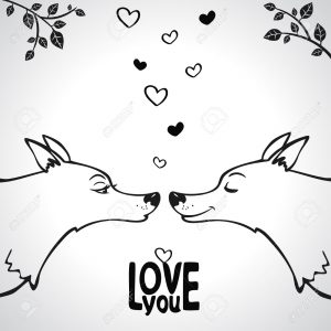 black and white silhouette love of two wolves