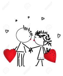 Valentines Day kiss, cartoon romantic people in love illustration