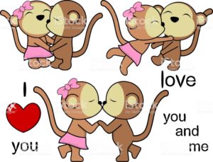 lovely cute animals couple kissing cartoon love valentine set in vector format